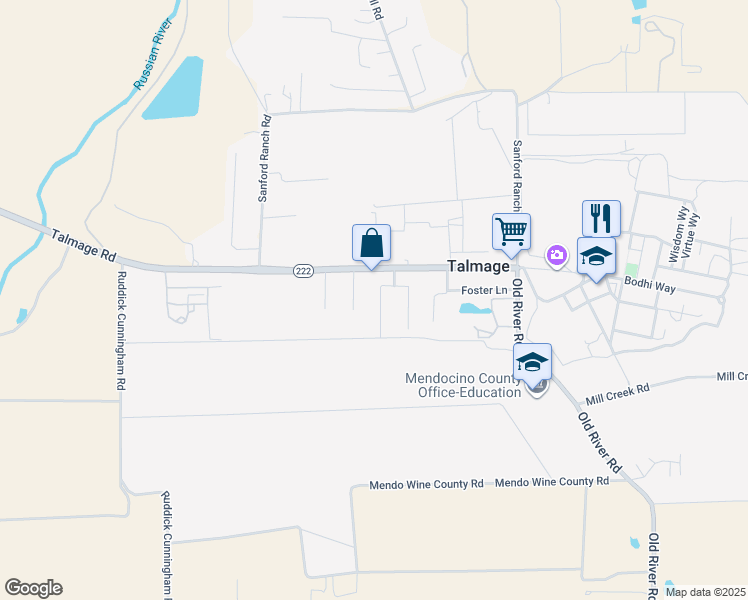 map of restaurants, bars, coffee shops, grocery stores, and more near 1550 Talmage Court in Ukiah