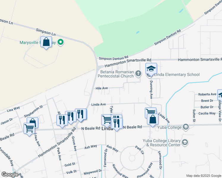 map of restaurants, bars, coffee shops, grocery stores, and more near 1808 Hile Avenue in Marysville