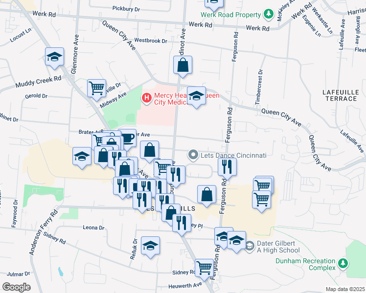 map of restaurants, bars, coffee shops, grocery stores, and more near 3082 Veazey Avenue in Cincinnati