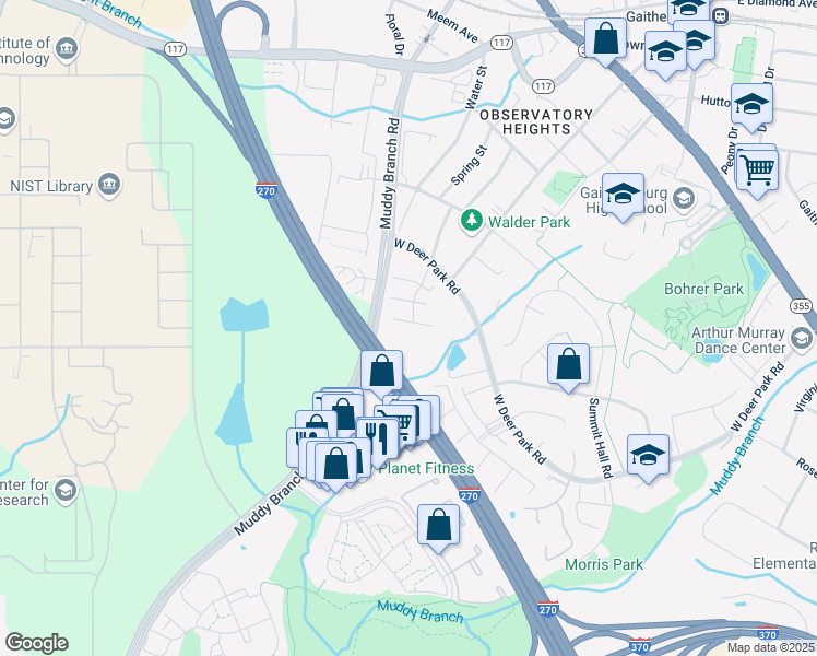 map of restaurants, bars, coffee shops, grocery stores, and more near 4 Autumn Hill Way in Gaithersburg
