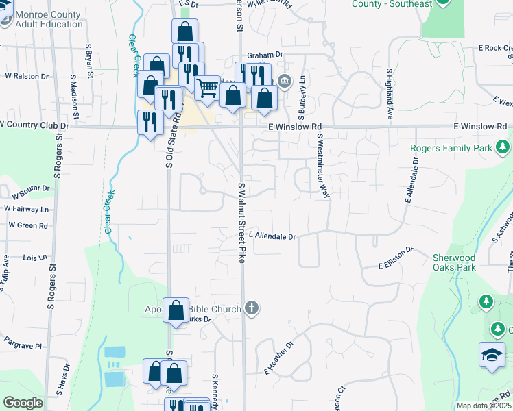 map of restaurants, bars, coffee shops, grocery stores, and more near 703 East Wellington Court in Bloomington