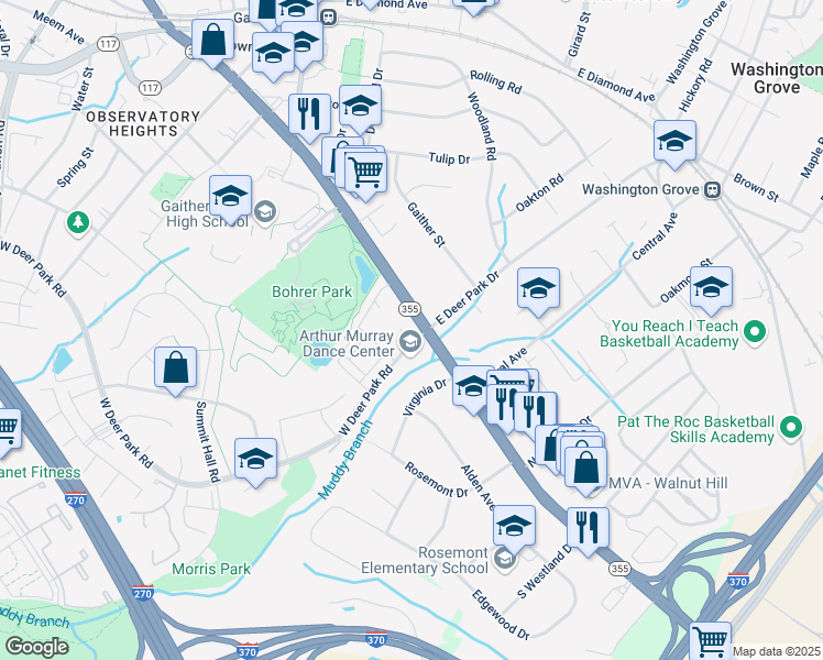 map of restaurants, bars, coffee shops, grocery stores, and more near 562 South Frederick Avenue in Gaithersburg