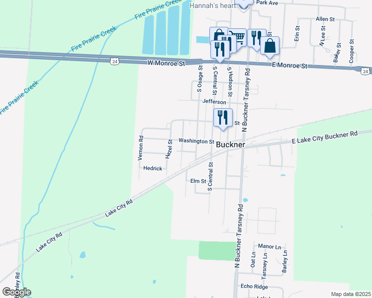 map of restaurants, bars, coffee shops, grocery stores, and more near 502 Zoe Avenue in Buckner