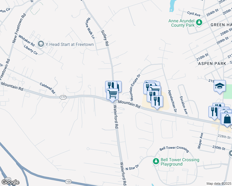 map of restaurants, bars, coffee shops, grocery stores, and more near 8177 Solley Road in Pasadena