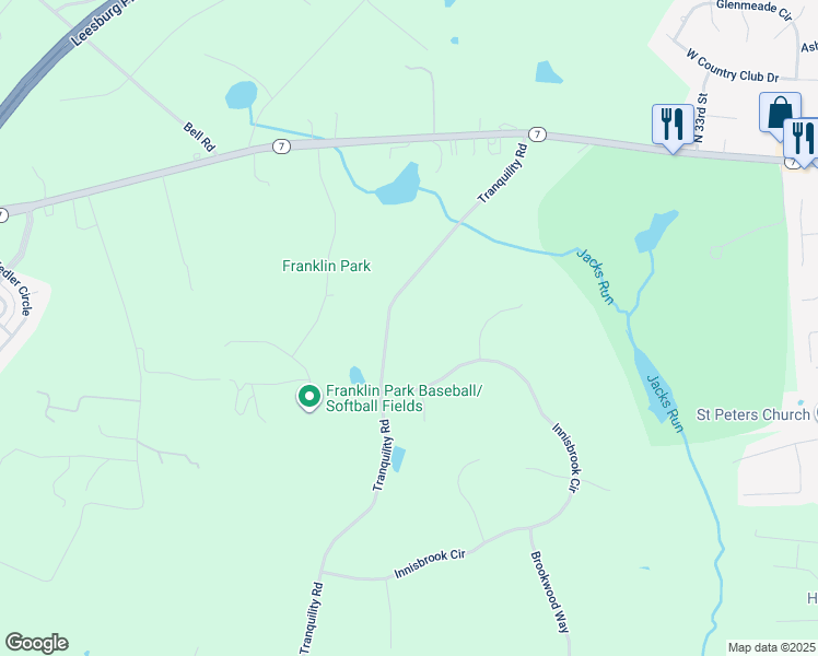 map of restaurants, bars, coffee shops, grocery stores, and more near 17550 Tranquility Road in Purcellville