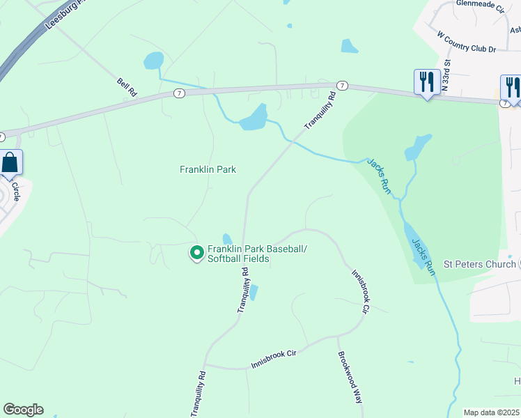map of restaurants, bars, coffee shops, grocery stores, and more near 17550 Tranquility Road in Purcellville