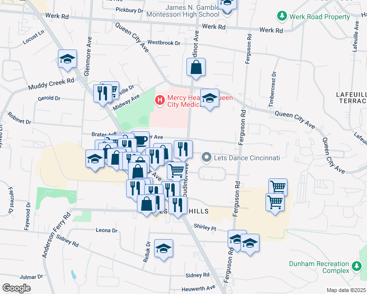 map of restaurants, bars, coffee shops, grocery stores, and more near 3119 Veazey Avenue in Cincinnati