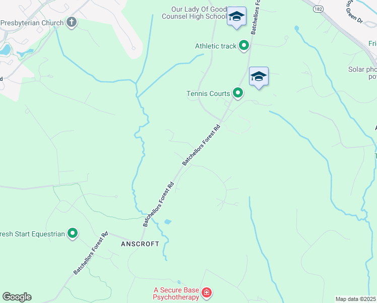 map of restaurants, bars, coffee shops, grocery stores, and more near 16812 Batchellors Forest Road in Olney