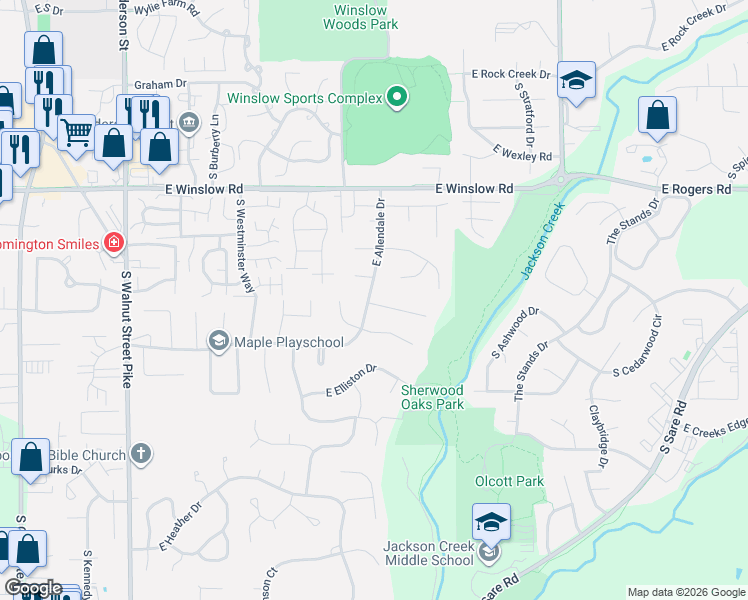 map of restaurants, bars, coffee shops, grocery stores, and more near 1429 East Clairmont Place in Bloomington