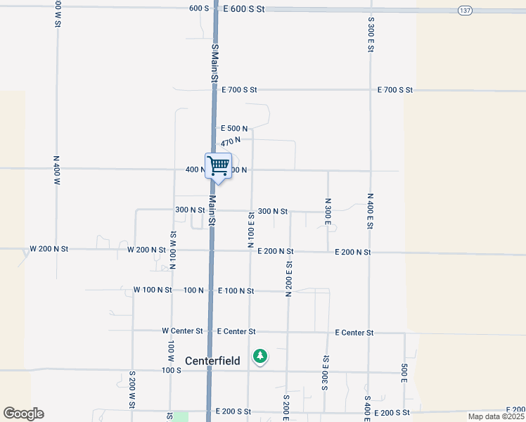 map of restaurants, bars, coffee shops, grocery stores, and more near 130 East 300 North Street in Centerfield