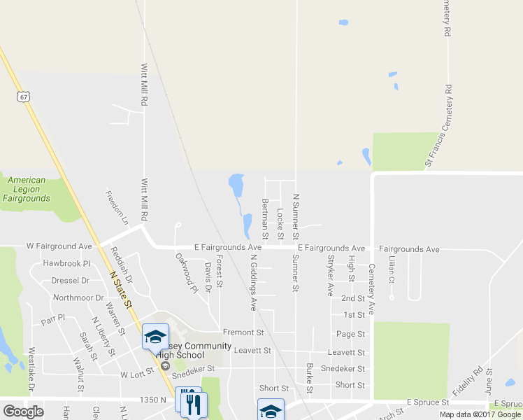 map of restaurants, bars, coffee shops, grocery stores, and more near 1210 Bertman Street in Jerseyville