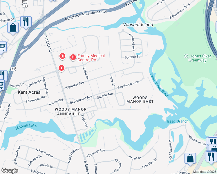 map of restaurants, bars, coffee shops, grocery stores, and more near 161 Beechwood Avenue in Dover