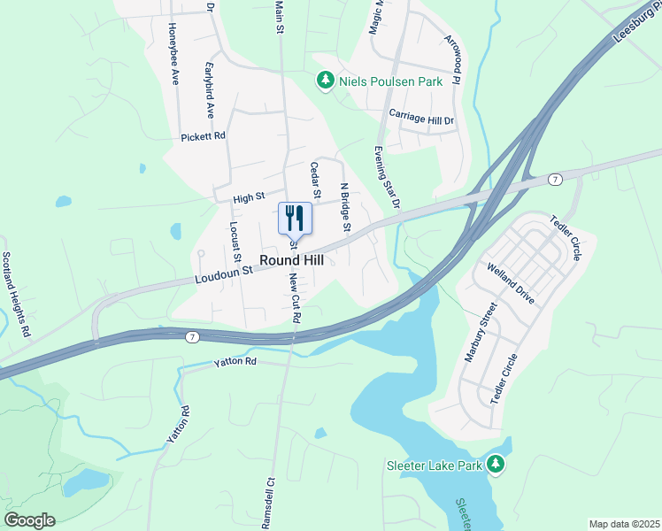 map of restaurants, bars, coffee shops, grocery stores, and more near 11 East Loudoun Street in Round Hill