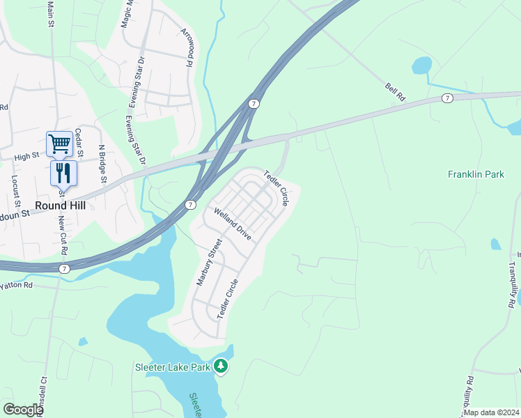 map of restaurants, bars, coffee shops, grocery stores, and more near 36099 Legend Drive in Round Hill