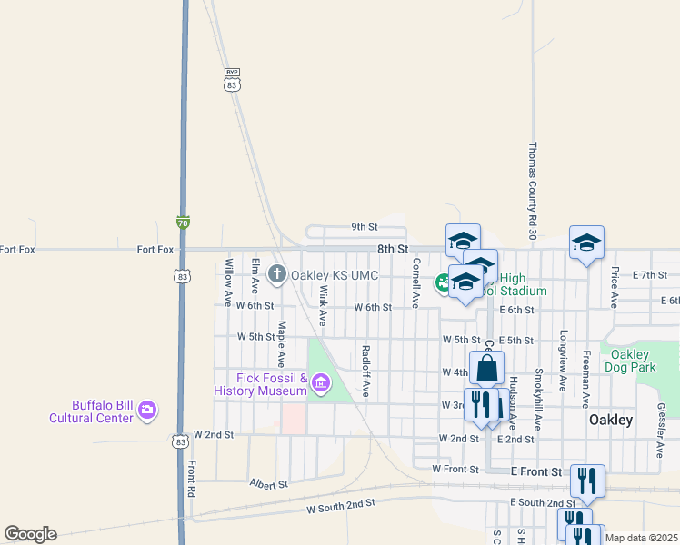 map of restaurants, bars, coffee shops, grocery stores, and more near 651-699 West 7th Street in Oakley