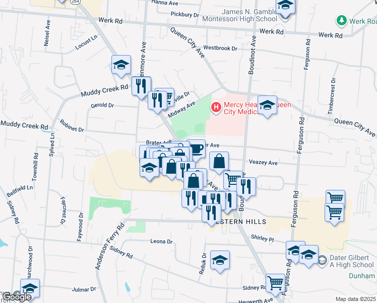 map of restaurants, bars, coffee shops, grocery stores, and more near 5579 Glenway Avenue in Cincinnati