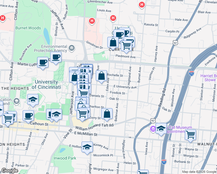 map of restaurants, bars, coffee shops, grocery stores, and more near 210 Fosdick Street in Cincinnati
