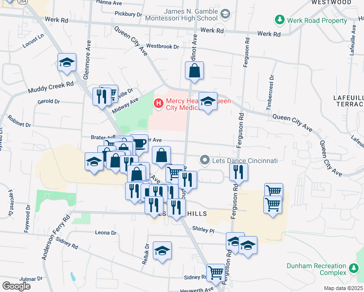 map of restaurants, bars, coffee shops, grocery stores, and more near 3119 Veazey Avenue in Cincinnati