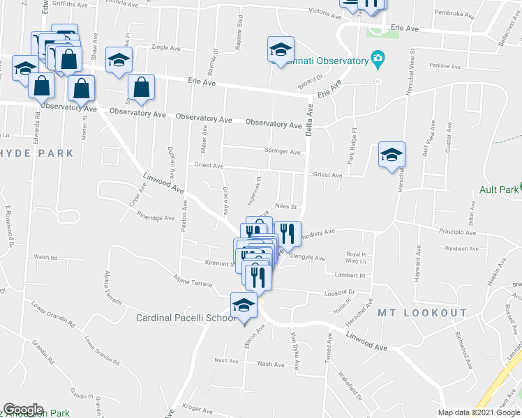 map of restaurants, bars, coffee shops, grocery stores, and more near 1119 Halpin Avenue in Cincinnati