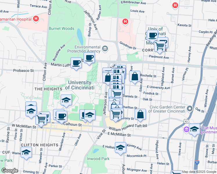 map of restaurants, bars, coffee shops, grocery stores, and more near 2809 Glendora Avenue in Cincinnati