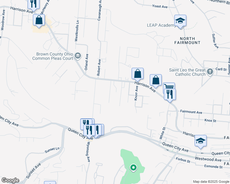 map of restaurants, bars, coffee shops, grocery stores, and more near 2535 Sarvis Court in Cincinnati