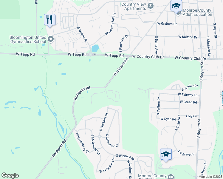 map of restaurants, bars, coffee shops, grocery stores, and more near 1122 West Rangeview Circle in Bloomington