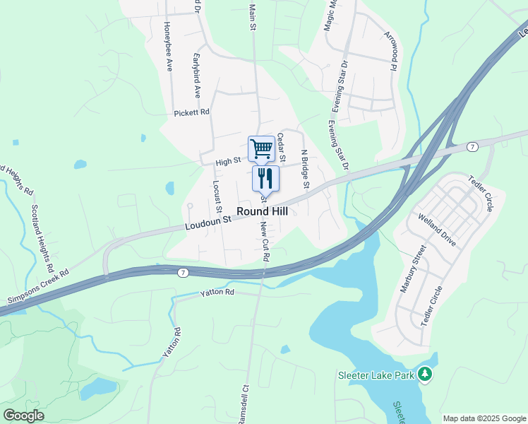 map of restaurants, bars, coffee shops, grocery stores, and more near in Round Hill
