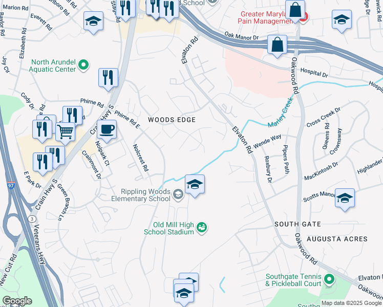 map of restaurants, bars, coffee shops, grocery stores, and more near 7531 Wharfinger Court in Glen Burnie