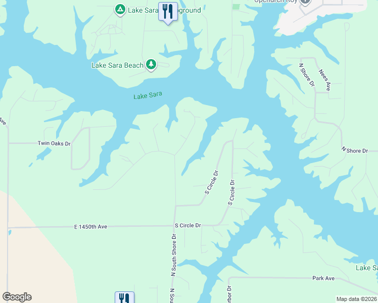 map of restaurants, bars, coffee shops, grocery stores, and more near 14796 North South Shore Drive in Effingham