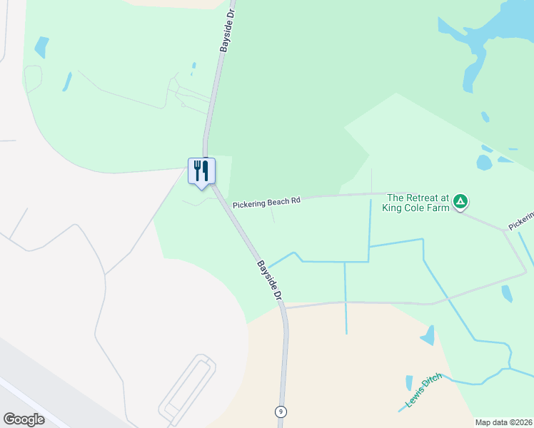 map of restaurants, bars, coffee shops, grocery stores, and more near 124 Pickering Beach Road in Dover