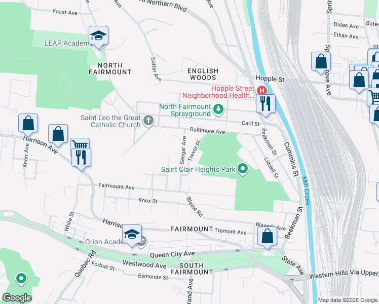 map of restaurants, bars, coffee shops, grocery stores, and more near 2545 Trevor Place in Cincinnati