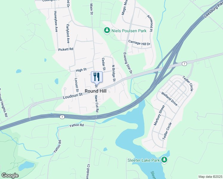 map of restaurants, bars, coffee shops, grocery stores, and more near 17 East Loudoun Street in Round Hill