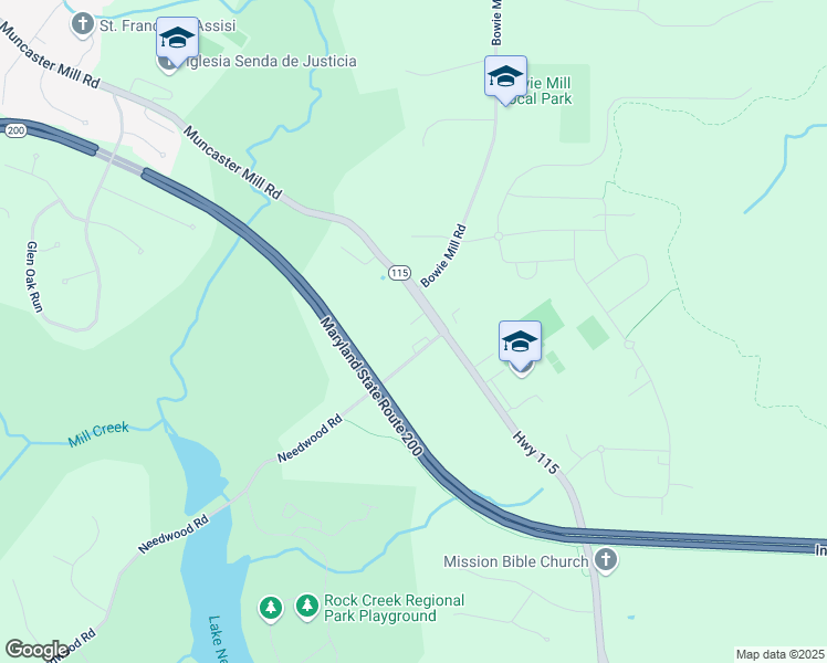 map of restaurants, bars, coffee shops, grocery stores, and more near 6006 Muncaster Mill Road in Derwood