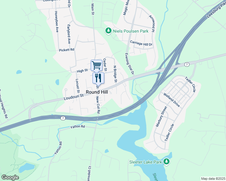 map of restaurants, bars, coffee shops, grocery stores, and more near 17 East Loudoun Street in Round Hill