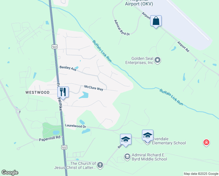 map of restaurants, bars, coffee shops, grocery stores, and more near 149 McClure Way in Winchester