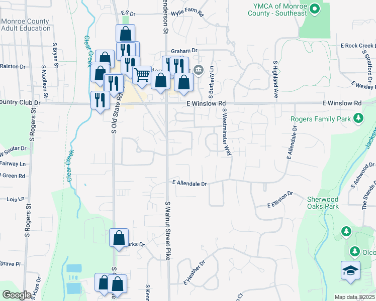 map of restaurants, bars, coffee shops, grocery stores, and more near 752 East Sherwood Hills Drive in Bloomington