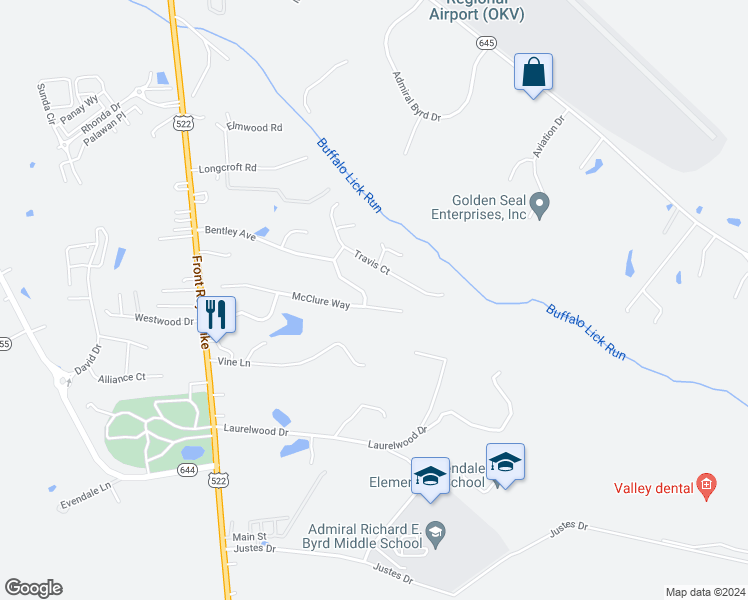 map of restaurants, bars, coffee shops, grocery stores, and more near 149 McClure Way in Winchester