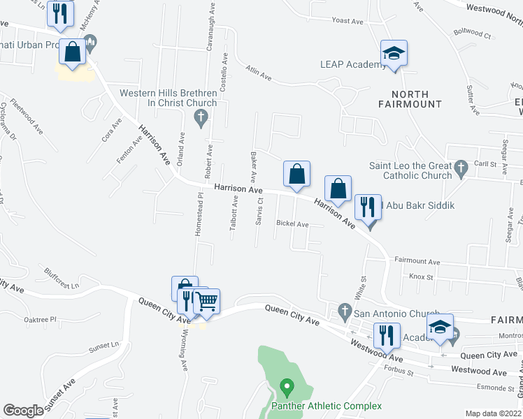 map of restaurants, bars, coffee shops, grocery stores, and more near 2570 Sarvis Court in Cincinnati