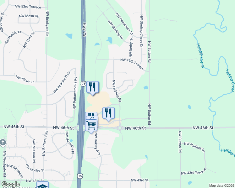 map of restaurants, bars, coffee shops, grocery stores, and more near 4800 Northwest Fielding Road in Topeka