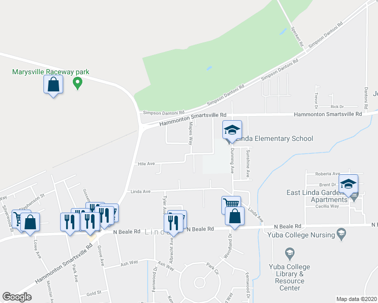 map of restaurants, bars, coffee shops, grocery stores, and more near 1885 Hile Avenue in Marysville