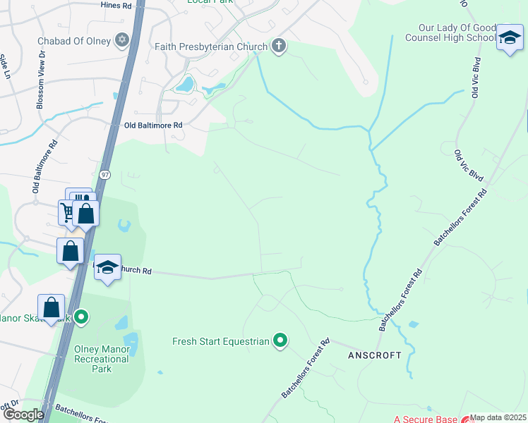 map of restaurants, bars, coffee shops, grocery stores, and more near 2915 Ascott Lane in Olney