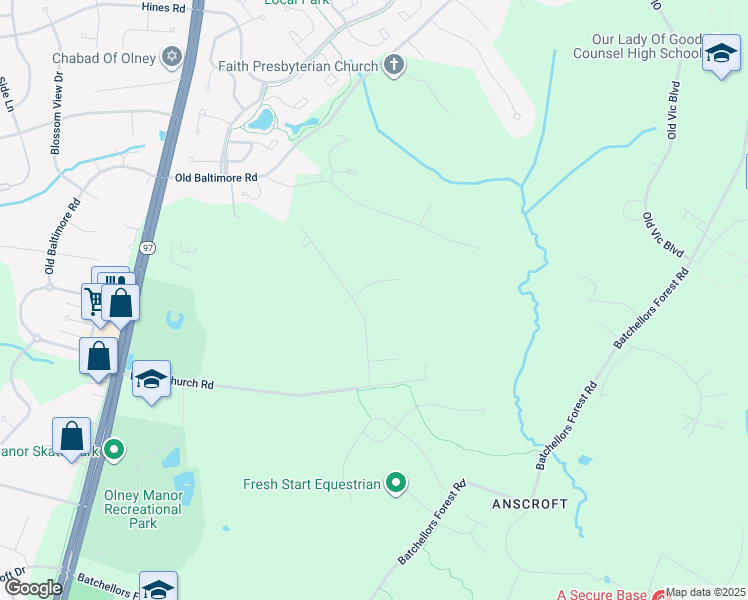 map of restaurants, bars, coffee shops, grocery stores, and more near 2915 Ascott Lane in Olney
