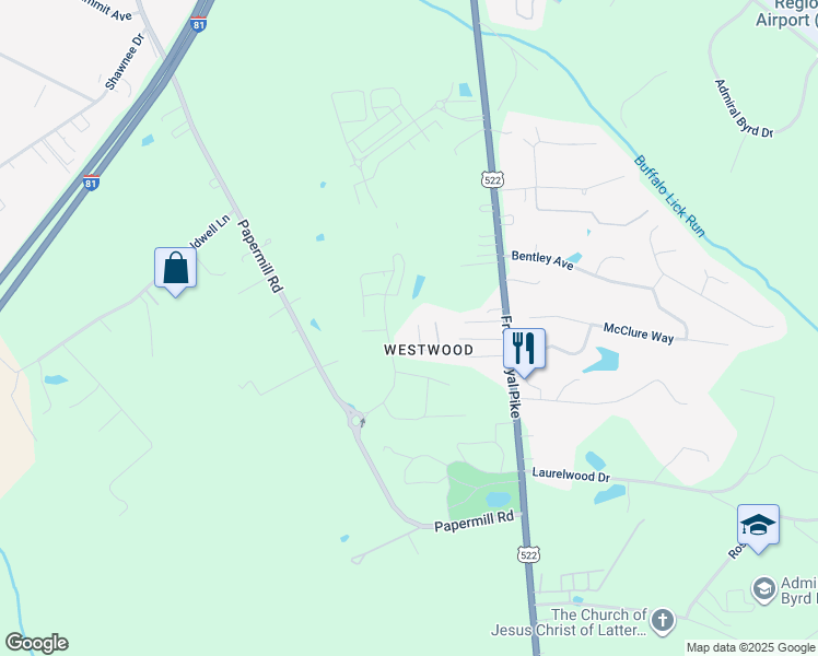 map of restaurants, bars, coffee shops, grocery stores, and more near 125 Westwood Circle in Winchester