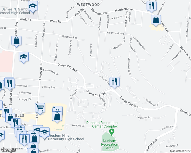 map of restaurants, bars, coffee shops, grocery stores, and more near in Cincinnati