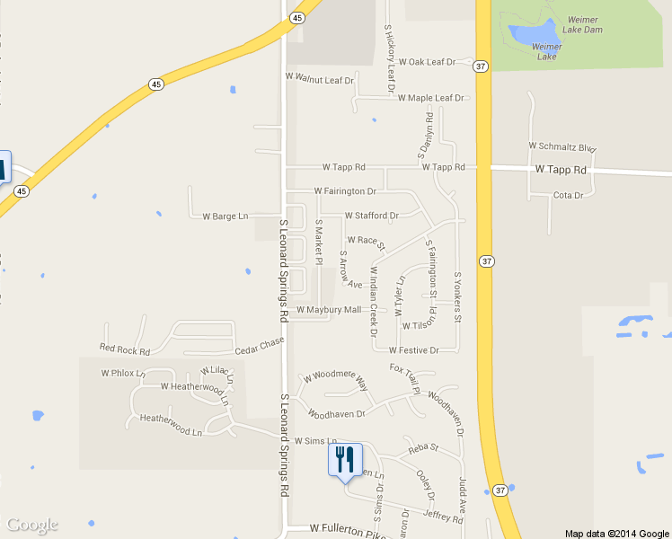 map of restaurants, bars, coffee shops, grocery stores, and more near 3120 South Arrow Avenue in Bloomington