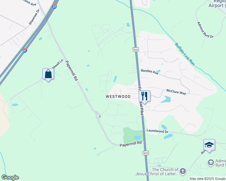 map of restaurants, bars, coffee shops, grocery stores, and more near 125 Westwood Circle in Winchester