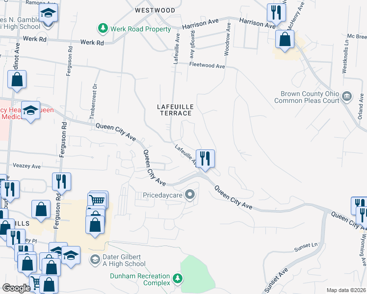 map of restaurants, bars, coffee shops, grocery stores, and more near 2722 Lafeuille Avenue in Cincinnati