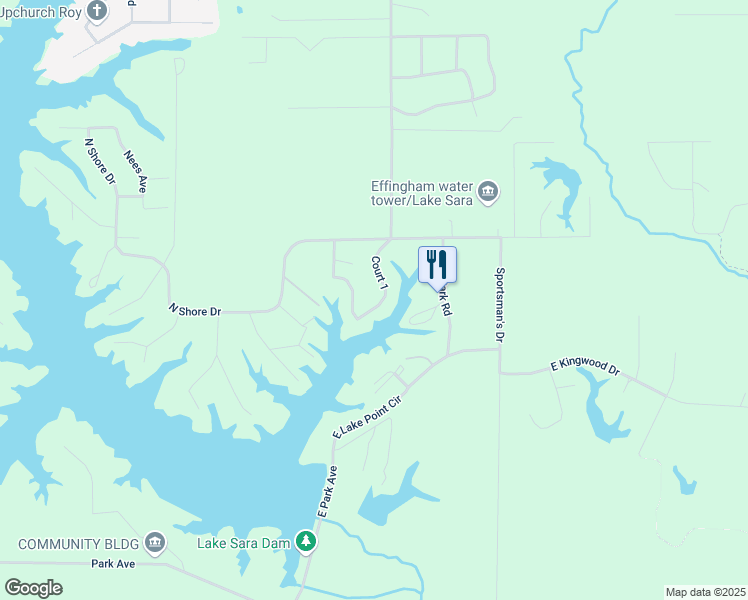 map of restaurants, bars, coffee shops, grocery stores, and more near 14700-14998 Court 1 in Effingham