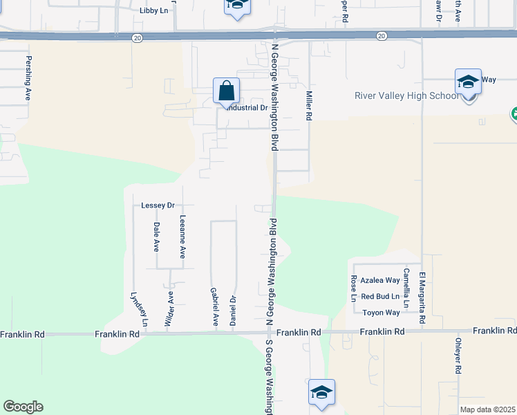 map of restaurants, bars, coffee shops, grocery stores, and more near 576 South George Washington Boulevard in Yuba City
