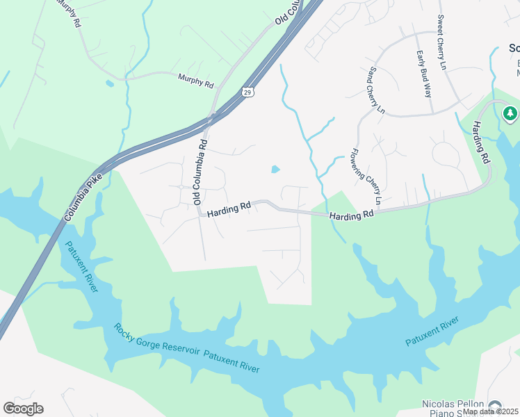 map of restaurants, bars, coffee shops, grocery stores, and more near 11353 Harding Road in Laurel